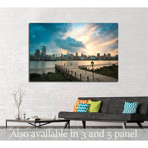 beautiful shanghai bund at dusk with old pier №2626 - Canvas Print / Wall Art / Wall Decor / Artwork / Poster