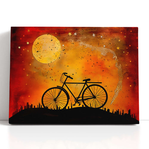 Bicycle in the Night with Red and Amber Sky - Canvas Print