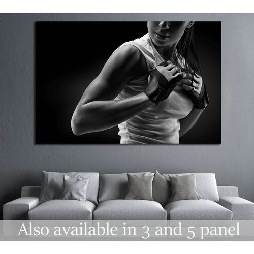 Black and white fitness athletic young woman, deltoid muscle №1386 - Canvas Print / Wall Art / Wall Decor / Artwork / Poster