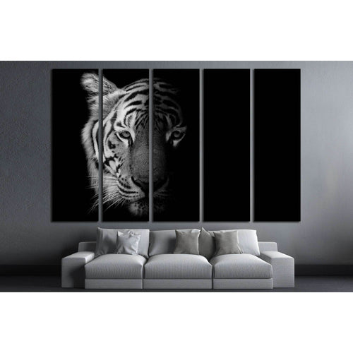 Black & White Beautiful tiger - isolated on black background №2371 - Canvas Print / Wall Art / Wall Decor / Artwork / Poster