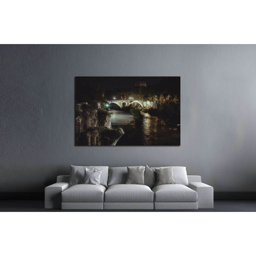 bridge in historical center of Rome, Italy from top of the hill at night circa №2966 - Canvas Print / Wall Art / Wall Decor / Artwork / Poster