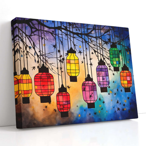 Bright Lanterns Hanging on a Branch - Canvas Print