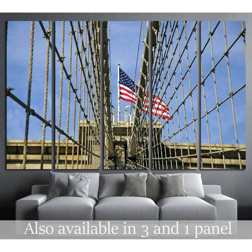 Brooklyn bridge with the american flag №1204 - Canvas Print / Wall Art / Wall Decor / Artwork / Poster