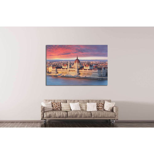 Budapest parliament at dramatic sunrise №1136 - Canvas Print / Wall Art / Wall Decor / Artwork / Poster