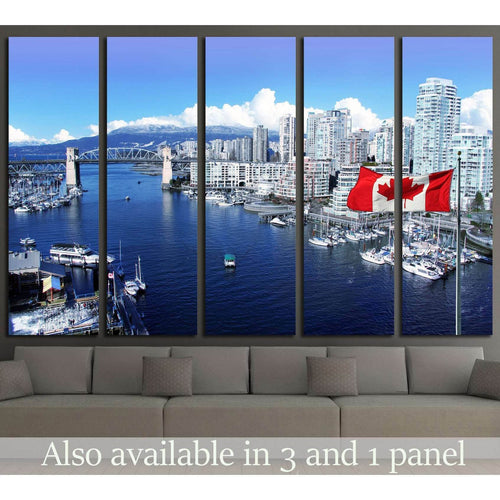 Canadian flag, False Creek, Burrard street bridge, Vancouver, Canada №1269 - Canvas Print / Wall Art / Wall Decor / Artwork / Poster
