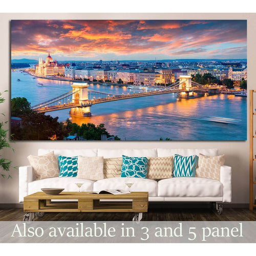 Chain Bridge in Pest city, Budapest, Hungary №1197 - Canvas Print / Wall Art / Wall Decor / Artwork / Poster