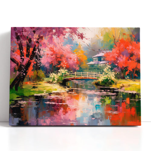 Cherry Blossom Trees in a Japanese Garden - Canvas Print