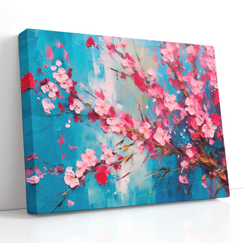Cherry Blossoms on Blue Background - Canvas Print