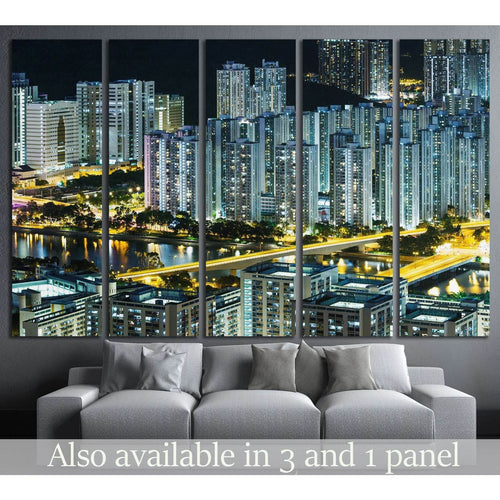 Cityscape in Hong Kong at night №1123 - Canvas Print / Wall Art / Wall Decor / Artwork / Poster