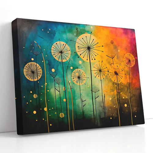 Dandelion in Colorful Hues with Golden Palette - Canvas Print