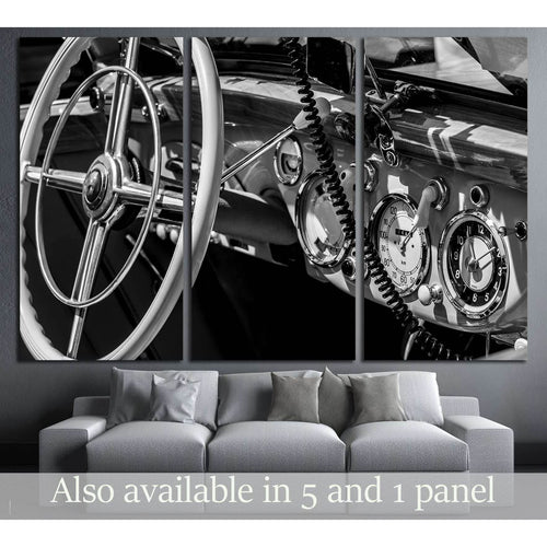 dashboard old car in black and white retro №3280 - Canvas Print / Wall Art / Wall Decor / Artwork / Poster