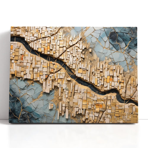 Gold and Navy Blue Kintsugi City Map - Canvas Print