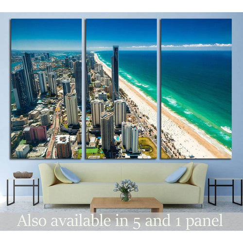 GOLD COAST, AUS, Aerial view of the Gold Coast in Queensland Australia looking from Surfers Paradise north towards Brisbane №2307 - Canvas Print / Wall Art / Wall Decor / Artwork / Poster