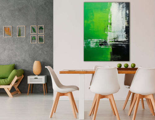 Green, Black & White Abstract Expressionism - Canvas Print