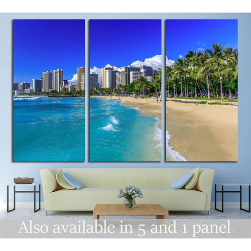 Honolulu, Hawaii. Waikiki beach and Honolulu's skyline №2302 - Canvas Print / Wall Art / Wall Decor / Artwork / Poster