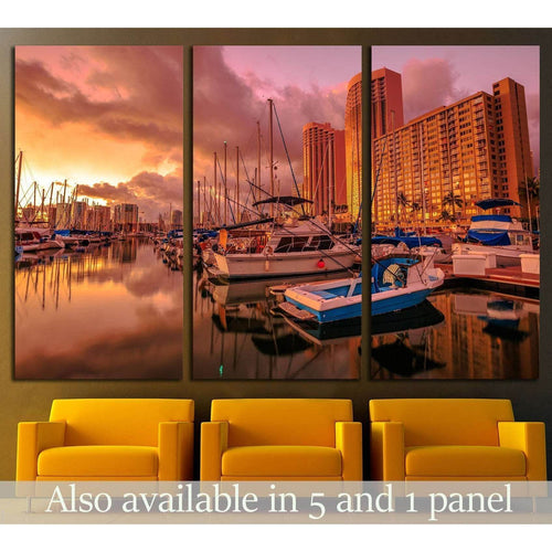 Landscape Ala Wai Harbor near Waikiki beach in Honolulu №1760 - Canvas Print / Wall Art / Wall Decor / Artwork / Poster