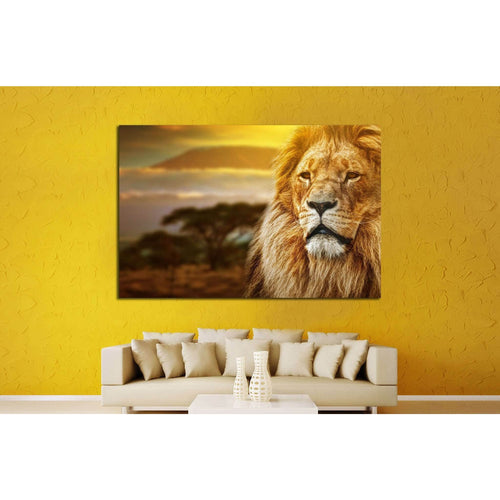 Lion portrait on savanna landscape №1115 - Canvas Print / Wall Art / Wall Decor / Artwork / Poster