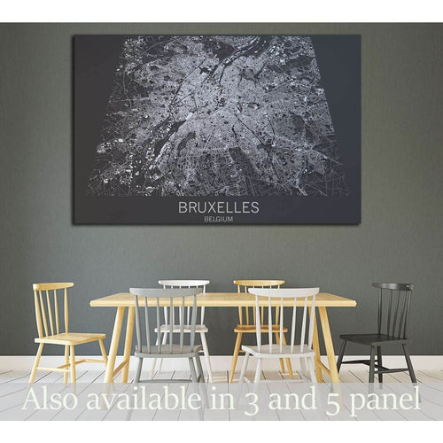 Map of Bruxelles, satellite view, city, Belgium №1823 - Canvas Print / Wall Art / Wall Decor / Artwork / Poster