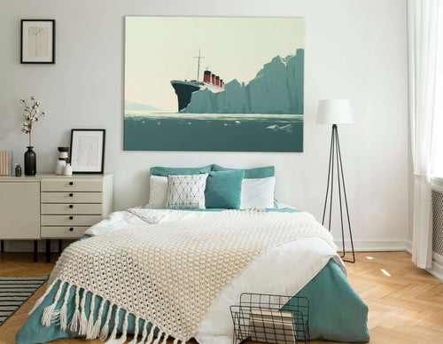 Minimalistic Titanic Sailing Amidst Icebergs - Canvas Print
