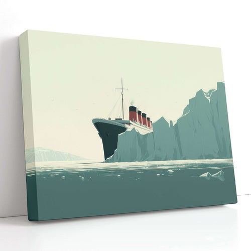 Minimalistic Titanic Sailing Amidst Icebergs - Canvas Print