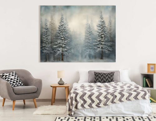 Misty Morning in the Winter Fir Forest - Canvas Print