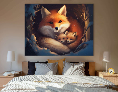 Mother Fox with Cubs - Canvas Print