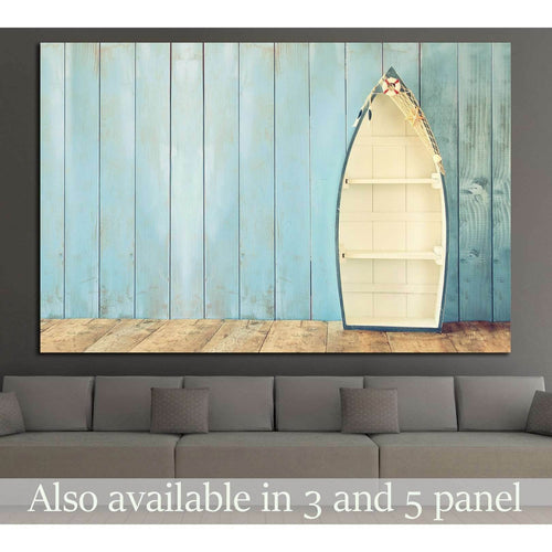 nautical boat shape shelves on wooden table №1403 - Canvas Print / Wall Art / Wall Decor / Artwork / Poster
