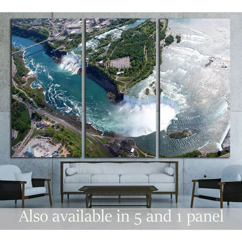 Niagara Falls American and Canadian side above view from Helicopter №3212 - Canvas Print / Wall Art / Wall Decor / Artwork / Poster