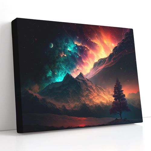 Night Landscape Under Radiant Aurora - Canvas Print