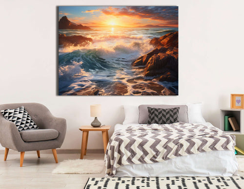 Ocean Waves and Rocky Shore - Canvas Print