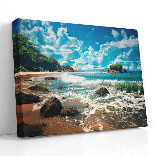Rocky Shoreline with Rolling Waves - Canvas Print