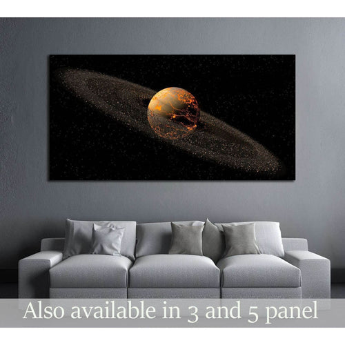 Saturn like planet with asteroid rings and hot lava cracks for a space illustration №2459 - Canvas Print / Wall Art / Wall Decor / Artwork / Poster