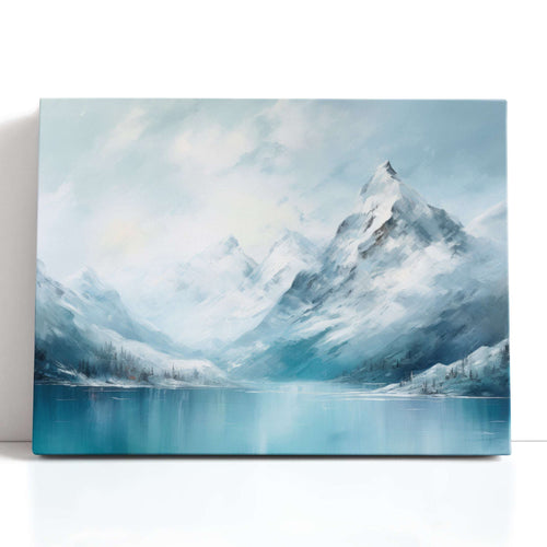 Snow Covered Mountain near the Frozen Lake - Canvas Print