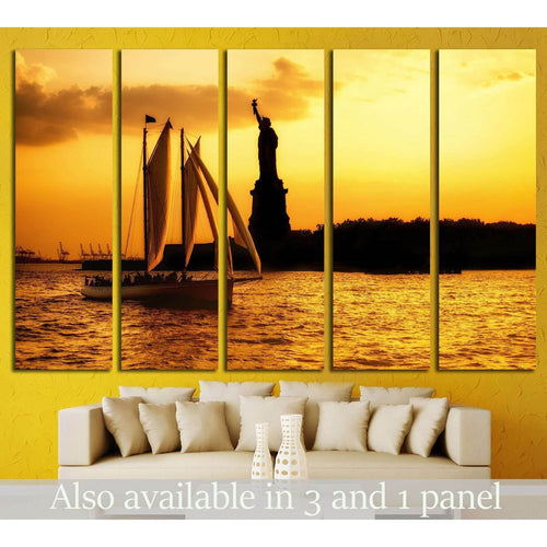 Statue of Liberty and a sailboat №1291 - Canvas Print / Wall Art / Wall Decor / Artwork / Poster