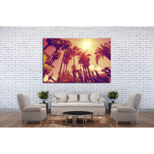 Sun shining through tall palm trees №897 - Canvas Print / Wall Art / Wall Decor / Artwork / Poster