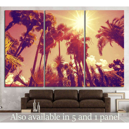 Sun shining through tall palm trees №897 - Canvas Print / Wall Art / Wall Decor / Artwork / Poster