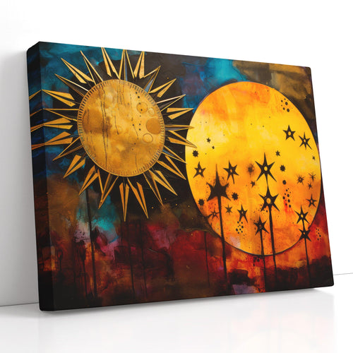 Surrealistic Sky: Sun, Stars, Moon - Canvas Print