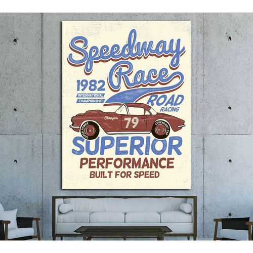 Vector vintage sport racing car, T-shirt Graphics, Vintage typography №4579 - Canvas Print / Wall Art / Wall Decor / Artwork / Poster