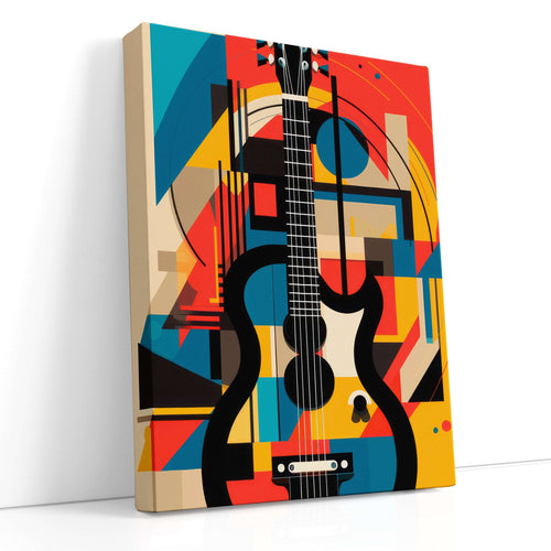 Vibrant Geometric Abstraction of Guitar - Canvas Print