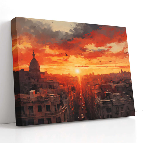 Warm Sunset Over Cityscape - Canvas Print