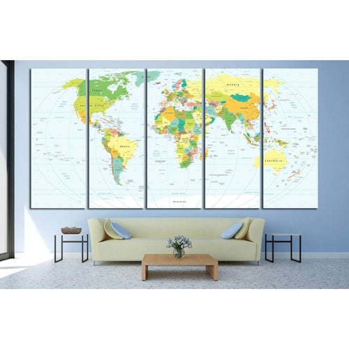 World map №1450 - Canvas Print / Wall Art / Wall Decor / Artwork / Poster