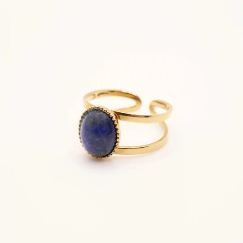 bague bleue marine et or