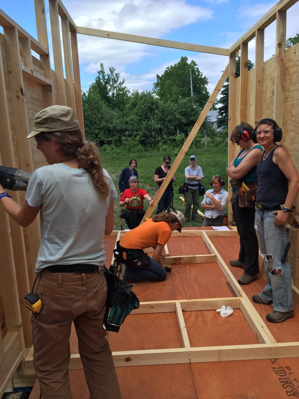 Hammerstone School's June class framing the tiny house