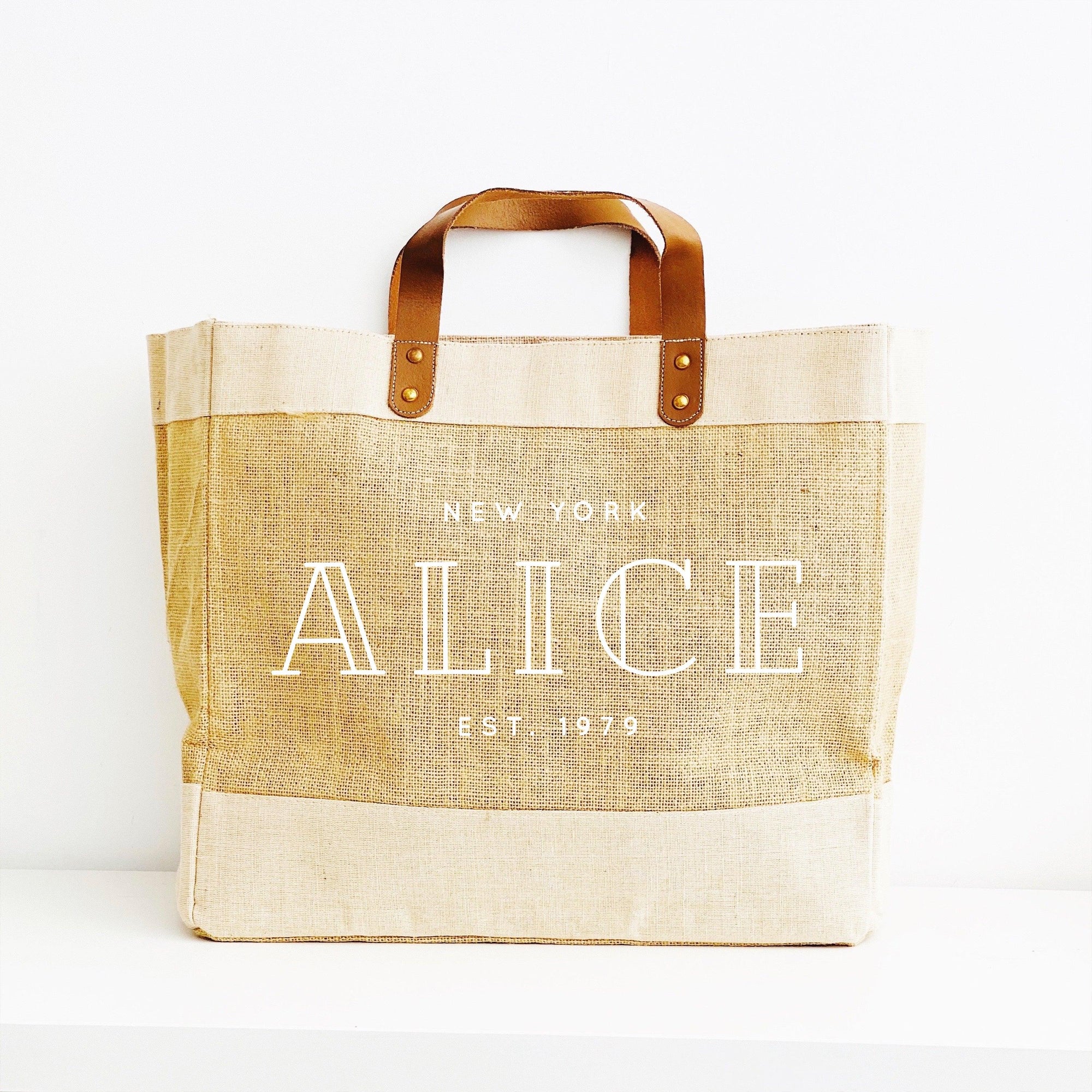 Personalised Jute Tote Bag Custom name and place Glam and Co