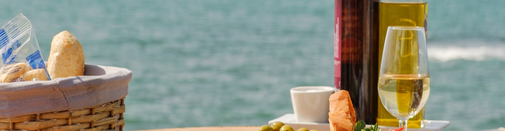 Mediterranean food with sea background