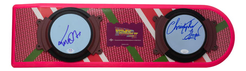 Image of a full-size movie prop replica hoverboard, hand-signed by actors Michael J. Fox and Christopher Lloyd, with official PSA/DNA and JSA COAs for authenticity
