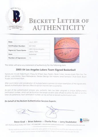 Hand-signed Spalding Official NBA All Court Basketball by 15 Los Angeles Lakers players
