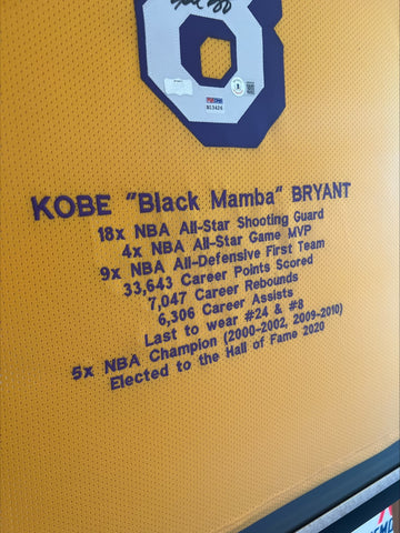 Close-up of Kobe Bryant's authentic signature on an LA Lakers jersey