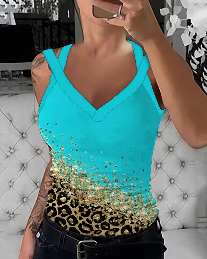 Contrast Leopard Print Tank Top