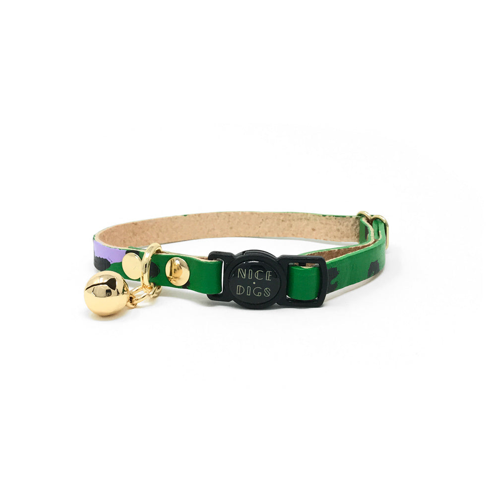 Animal Leather Cat Collar Green Nice Digs